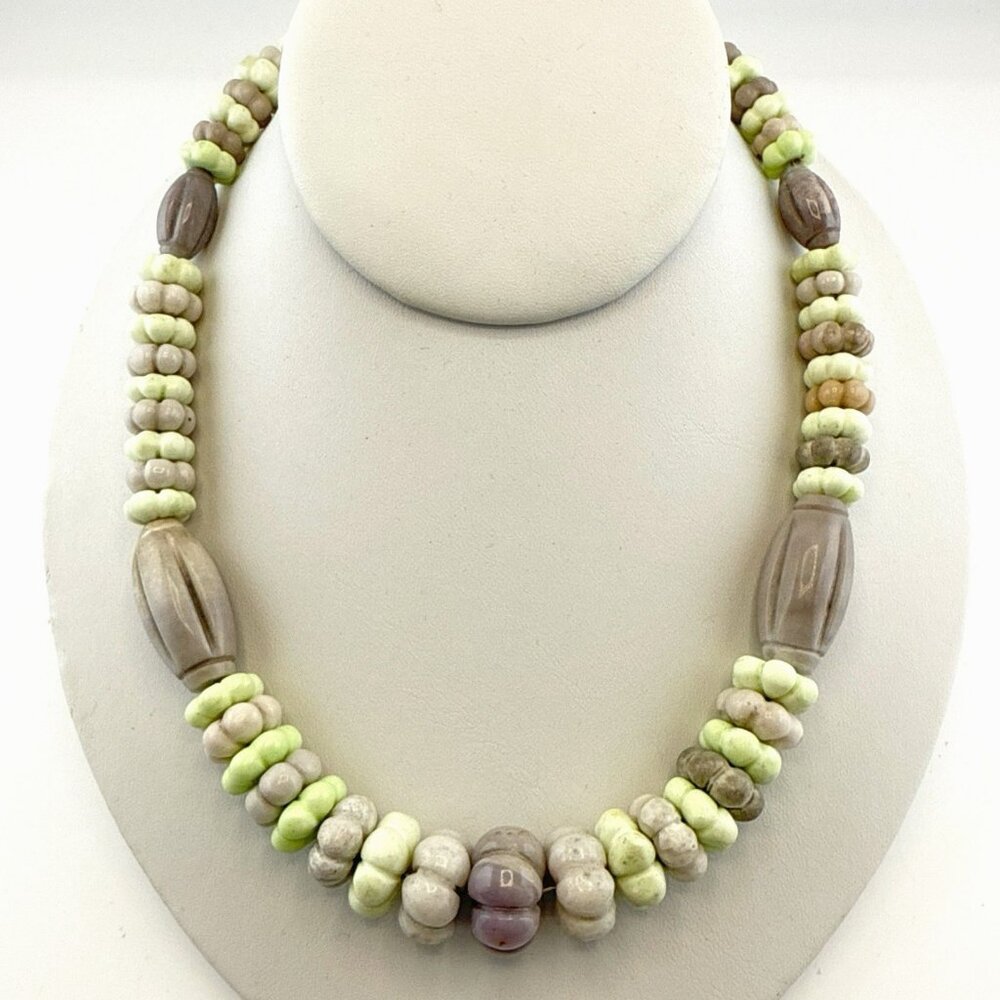 Jay King Necklace Carved Flower Stone Green Gray Pastel Sterling Silver DTR 925